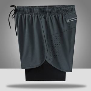 Pantalones Cortos Deportivos de Compresión para Hombre, de Secado Rápido, Cintura Media con Cordón, de Poliéster Sólido, para CrossFit, Correr, Entrenamiento Informal - Product Image 3