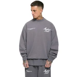 Time Flies Oversized Crewneck <b>Sweatshirt</b> <b>Grey</b> Heavyweight Cotton Fleece Relaxed Fit Streetwear Ribbed Cuffs Stylish Durable - Product Image 1