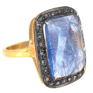 Anillo de Zafiro Chapado en Rodio y Diamante de Corte Ovalado, un Regalo de Joyería para Mujer - Product Image 3