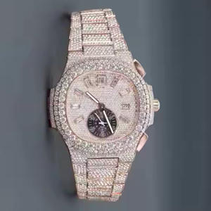 Totalmente helado VVS Moissanite diamante ajuste hecho a mano material de acero inoxidable relojes mecánicos para regalos de cumpleaños Unisex - Product Image 1