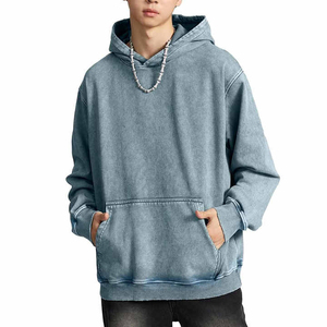 เสื้อฮู้ดดี้ผู้ชายทรงหลวม ไซส์ใหญ่ ผ้าฟอกสีแบบแอซิดวอช ระบายอากาศได้ดี เป็นมิตรกับสิ่งแวดล้อม สำหรับฤดูใบไม้ผลิ  สีและขนาดปรับแต่งได้ พร้อมโลโก้ - Product Image 2