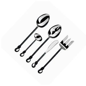 Logo Imprimé Couverts En Gros Super Vente En Métal Longue Durée Noir Brillant Fini Couverts Ensemble Avec Noeud Boucle Fin Poignée - Product Image 1