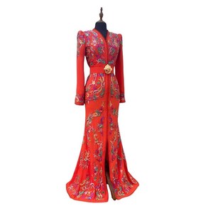 Elegant <b>Moroccan</b> Satin Floral Print Beaded Caftan Dress White Takchita Women Nikkah Evening Floor-Length Party Natural <b>Outfit</b> - Product Image 1