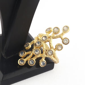 แหวนหินโอปอลอไลต์ควอทซ์ประดับหินหลายขนาด18K แหวนหมั้นดีไซน์ลายเส้นชุบทองแหวนขนาด8uS ดีไซน์ตามความต้องการของโรงงาน - Product Image 4