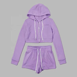 Logo personnalisé Sweat à capuche court et short pour femme Sweat-shirt de jogging 2 pièces pour femme OEM Logo personnalisé Costume de jogging décontracté pour femme - Product Image 6