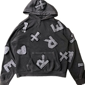 Sudadera con capucha para hombre de alta calidad, personalizada, con apliques, lavada, desgastada, de algodón, estilo vintage, con efecto lavado ácido. - Product Image 1