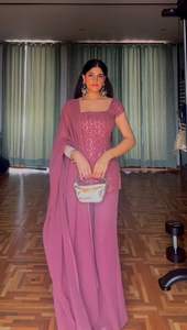 ชุดชาราราผ้าจอร์เจตต์สวยงามสไตล์อินเดีย-ปากีสถาน ชุดชาราราแบบดั้งเดิมสไตล์วินเทจสำหรับงานปาร์ตี้และงานแต่งงานสำหรับผู้หญิง - Product Image 3