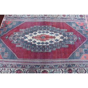 4.3x5.4 ft Turkish Accent Rug, <b>Red</b> Blue Vintage Ombr <b>Wool</b> Rug - Product Image 4