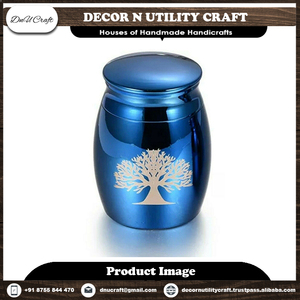 Blue Metal Cremation <b>Urn</b> with Tree Design for Adult Ashes Storage - Product Image 2