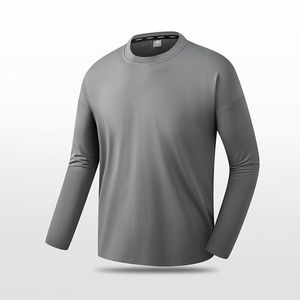 เสื้อยืดคอกลมแขนยาวสำหรับผู้ชายผ้าถักสีพื้นผ้าฝ้าย100% สไตล์สตรีทแวร์ - Product Image 4