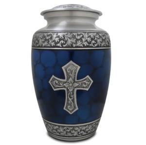 Hermosas Urnas de Cremación de Aluminio Azul Cielo, Hechas en India, Diseño Clásico, Urnas Funerarias con Rayas Multicolores - Product Image 6