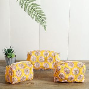 Unisex Eco-Friendly Block Printed Quilted Travel Organizer Kit 3 Piece Set-Waterproof Cosmetic <b>Bags</b> for Toiletry <b>Bag</b> Makeup - Product Image 2