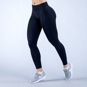 Wholesale Custom <b>Women's</b> Yoga <b>Leggings</b> with Elastic Waist Mid Waist Seamless Gym Pants Scrunch Butt Solid <b>Pattern</b> Hot Sale! - Product Image 4