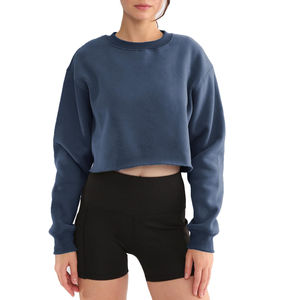 Sweat-shirt à col rond à manches longues en coton biologique de haute qualité pour femmes, haut court d'hiver imprimé avec logo personnalisé - Product Image 6