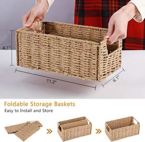 Cesta de Mimbre de Cuerda de Papel Tejida a Mano, Cesta de Almacenamiento Pequeña para Organizar Papel Higiénico, Cubo Organizador Plegable Grande para Estante - Product Image 6