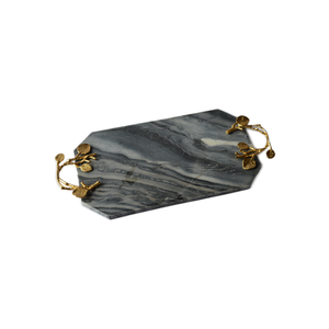Plateau en marbre noir avec poignées en métal doré, forme rectangulaire, design d'intérieur, plateau en marbre décoratif, décoration de la maison - Product Image 4