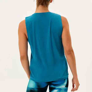 Venta al por mayor de fábrica: Camiseta sin mangas básica de lona y nailon para mujer, ropa deportiva cómoda para gimnasio y fitness, top de entrenamiento con cuello redondo, personalizable. - Product Image 4
