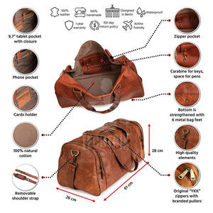 กระเป๋าทรงดัฟเฟิลน้ำหนักเบาทำจากหนังกระเป๋าทรงดัฟเฟิลน้ำหนักเบามีซิปปิดสำหรับใช้งานกลางแจ้ง - Product Image 4