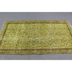 Alfombra Turca Vintage de 3.5x6.7 pies, Alfombra de Lana Verde Marrón con Diseño de Camuflaje - Product Image 3