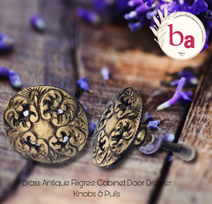 Boutons et poignées de porte de tiroir d'armoire en laiton antique poignées et boutons de meubles en filigrane de qualité d'exportation - Product Image 2