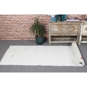 Alfombra Turca de Lana, 2.6x11.3 pies, Blanca con Rayas Rojas - Product Image 5