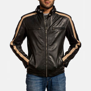 Veste en cuir véritable pour homme, style vintage, col montant, veste en cuir enduit avec logo sur le devant pour un confort hivernal - Product Image 6
