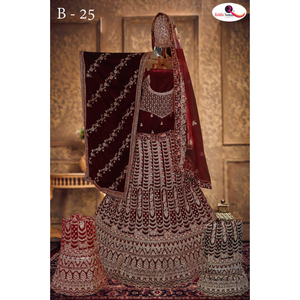 Elegante y moderno terciopelo verano Lehenga Set boda fiesta Jarkan bordado Choli Net Dupatta doble lata Flair sin arrugas - Product Image 3