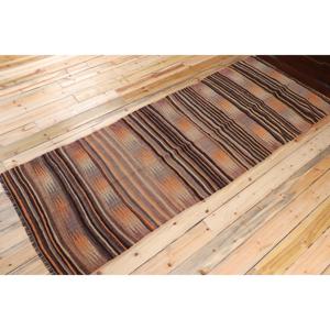 Turkish Rug, Runner 3.4x9.5 ft Vintage Rug, <b>Brown</b> Geometric <b>Wool</b> Rug - Product Image 2