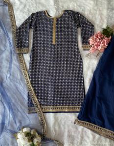 Most Selling Women Exclusive Party Wedding Traditional Wear <b>Indian</b> Boutique Navy Blue Sharara Suit Gold Shimmer Boutique Work - Product Image 4