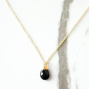 Wire Wrap Drop Charms Black Onyx <b>Pendant</b> Briolette Faceted Birthstone 8x10 MM Charms Gold Plated <b>Pendant</b> <b>Necklace</b> Jewelry - Product Image 2