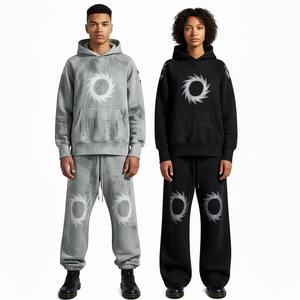 Conjunto Deportivo Informal de Sudadera con Capucha y Pantalones de Chándal con Bordado Degradado, 100% Algodón, para Unisex - Product Image 4