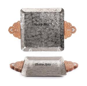 Classic Design Square Shape <b>Chocolates</b> Serving Tray Superior Quality Aluminum Food Serving Tray With Handle - Product Image 2