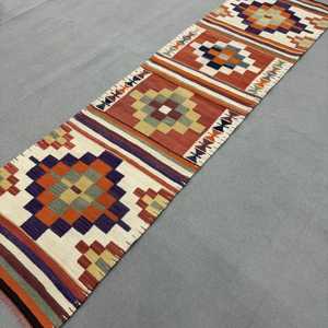 2.6x9.5 ft Rug, Turkish Vintage Rug, <b>Red</b> Purple Camouflage <b>Wool</b> Rug - Product Image 2