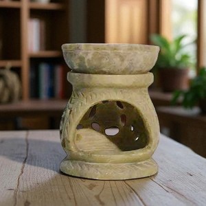 Handcarved đá cẩm thạch tự nhiên dầu Burner khuếch tán truyền thống đá hương thơm đèn với tealight chủ cho hương liệu, Thiền - Product Image 3