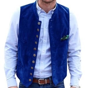 Gilet de Costume Décontracté Homme EDGECO en Cuir Véritable Marron Velours Givré, Col en V, Simple Boutonnage, Sans Manches, Tissu Tricoté - Product Image 3