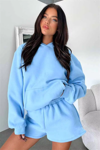 Women Oversized Hoodie <b>Above</b> Knee Shorts Set Regular Fit Soft Breathable Fabric Casual Summer comfort for Outfit Solid - Product Image 5
