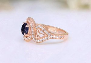 Bague en grès bleu 925 Sterling Cut Bijoux de fiançailles de mariage uniques pour femmes avec bagues fines en plaqué or rose pour les fêtes - Product Image 4