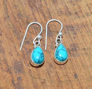Boucles d'oreilles pendantes en argent sterling 925 turquoise bleu, bijoux en pierres précieuses faits à la main, mode féminine, cadeau - Product Image 6