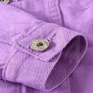 Chaqueta vaquera de un solo pecho en tela de lona púrpura Abrigo abotonado con diseño impreso de etiqueta privada - Product Image 4