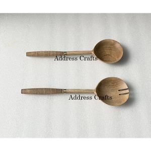 Ensemble de serveurs à salade en bois de mangue naturel, matériau écologique, pinces à salade en bois, ustensiles de cuisine rustiques, cuillère à salade créative, fourchette, couverts - Product Image 1