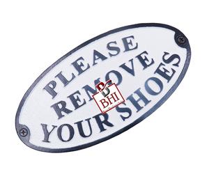 Placa de señal de puerta de hierro fundido-Letrero de pared grabado 'Por favor, quítese los zapatos' para el hogar y la entrada - Product Image 2