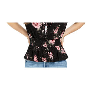 Camicetta e camicia stampata con peplum e vita arricciata nera taglia XS da donna American Rag Juniors' Plus Size - Product Image 3