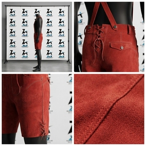 Manufacture Design Custom Men's <b>Red</b> Embroidered Lederhosen Shorts With High Waist And Button Fly Casual Style Lederhosen - Product Image 4