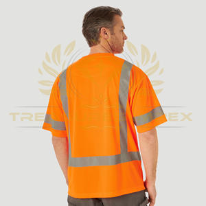 Camisa de trabajo de algodón reflectante de alta visibilidad para hombre, chaleco de manga corta con hombros caídos al por mayor con soporte de logotipo personalizado - Product Image 2