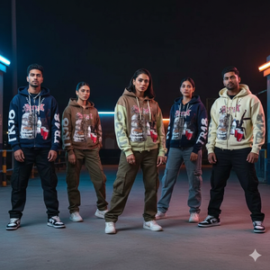 Sweat à capuche vert olive avec imprimé graphique audacieux, tissu en coton doux, coupe décontractée, fermeture éclair durable, idéal pour un usage décontracté et streetwear - Product Image 3