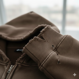 Sweat à capuche zippé marron vieilli avec imprimé REXFIT, tissu premium, fermeture éclair, poche kangourou, look streetwear pour homme, vêtements d'hiver - Product Image 6