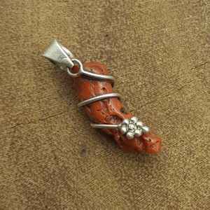 สร้อยคอปะการังดิบเงินสเตอร์ลิงสร้อยคอห่อจี้เงิน925สร้อยคอโบฮีเมียนจี้ช่างฝีมือทำจากอินเดีย - Product Image 2