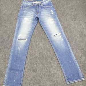 Jeans droits décontractés personnalisables 100% coton foncé délavé respirant imperméable avec patchs de taille personnalisés disponibles en grandes tailles - Product Image 5