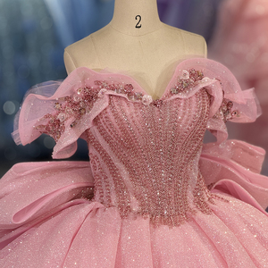 Robe de bal longue rose pailletée avec appliques de perles et cristaux, imprimé naturel, pour Quinceañera, idéale pour les jeunes filles de 16 ans (référence 1279) - Product Image 5