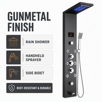 Ensemble de douche thermostatique numérique en acier inoxydable 304 avec pommeau de douche carré à LED et panneau mural portable